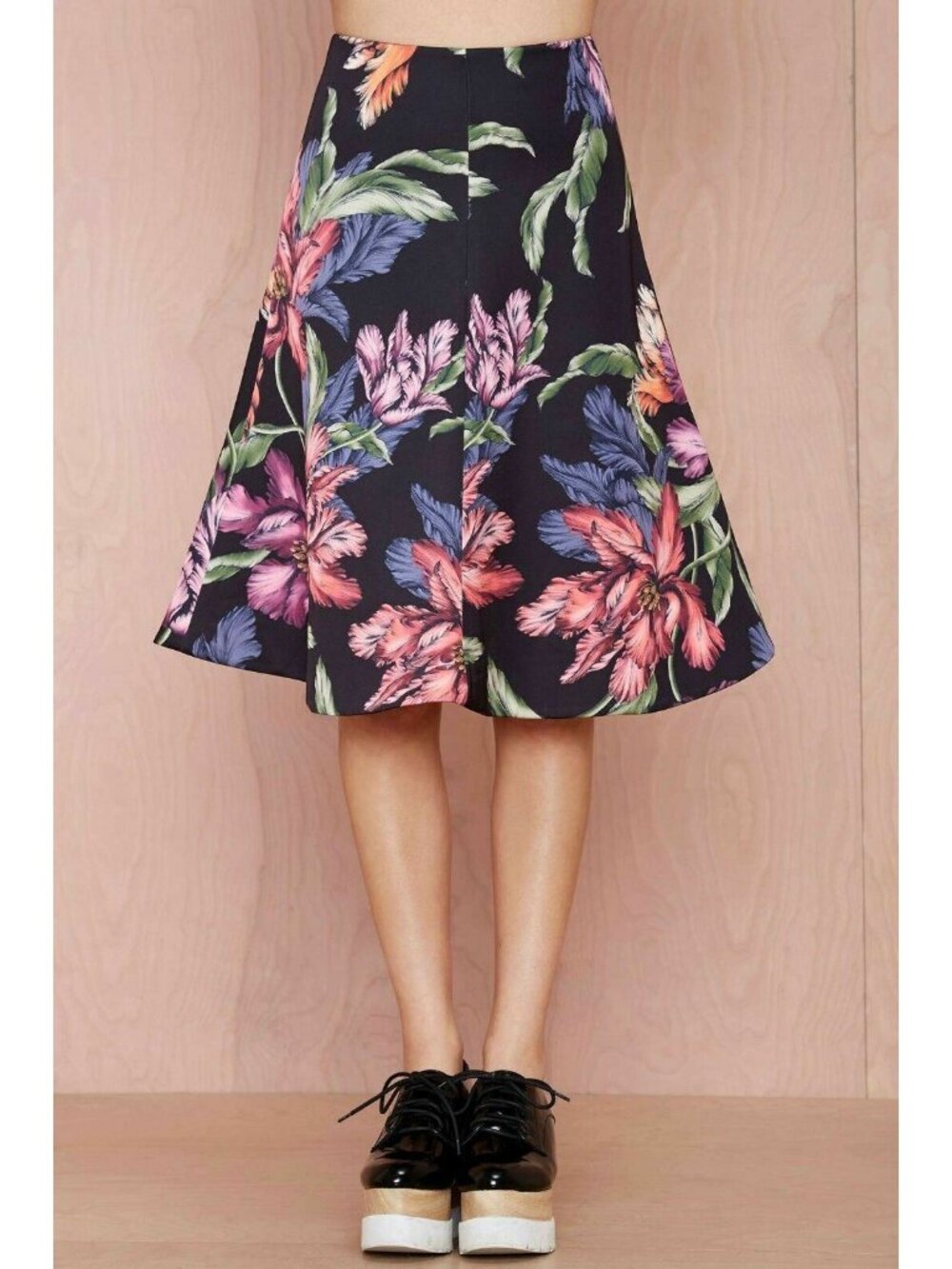 Cameo Night Lily Tropical Floral Midi Skirt Size L Black Lined - Picture 12 of 16